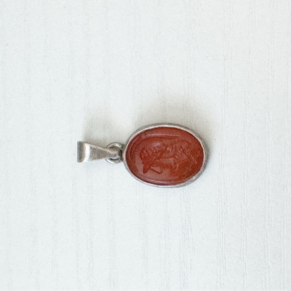 Greek Soldier Pendant Hand Carved Red Agate Sterling Silver 925 - Picture 3 of 10